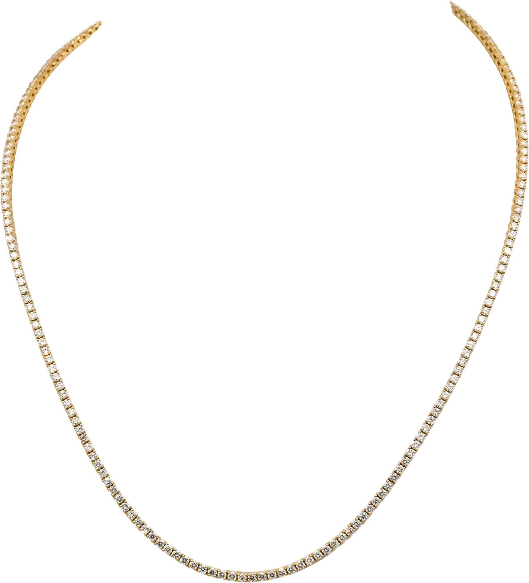 14k Yellow Gold VS Round Cut Diamond Tennis Necklace 5.43CT