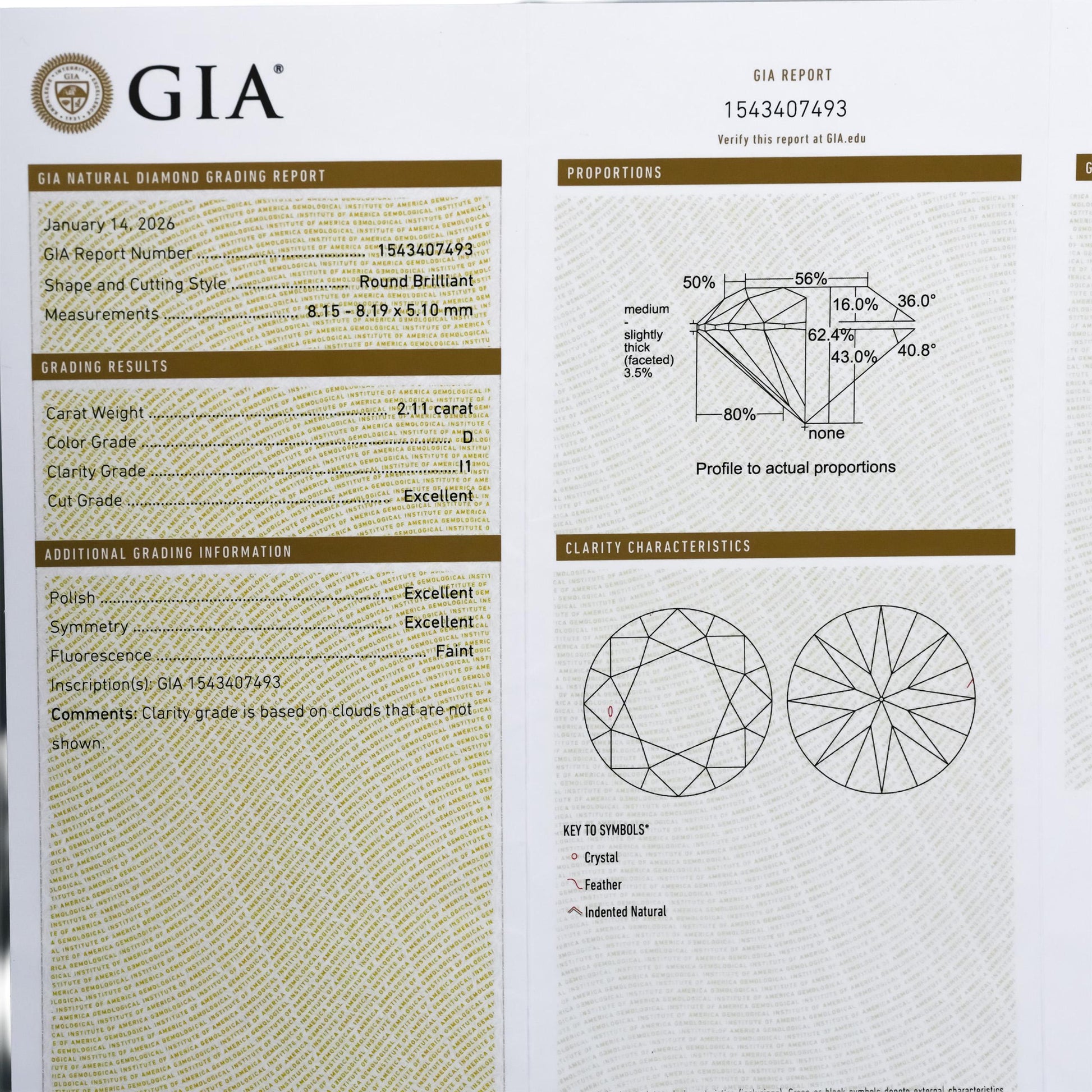 GIA Certified I1/D Round Cut Natural Diamond Loose Stone 2.11CT