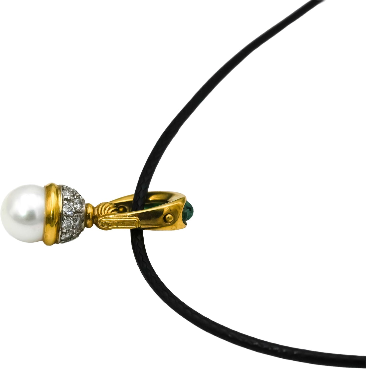 18k Yellow Gold VS Diamond and Pearl Pendant Necklace w/ Emerald Accents 0.30CT