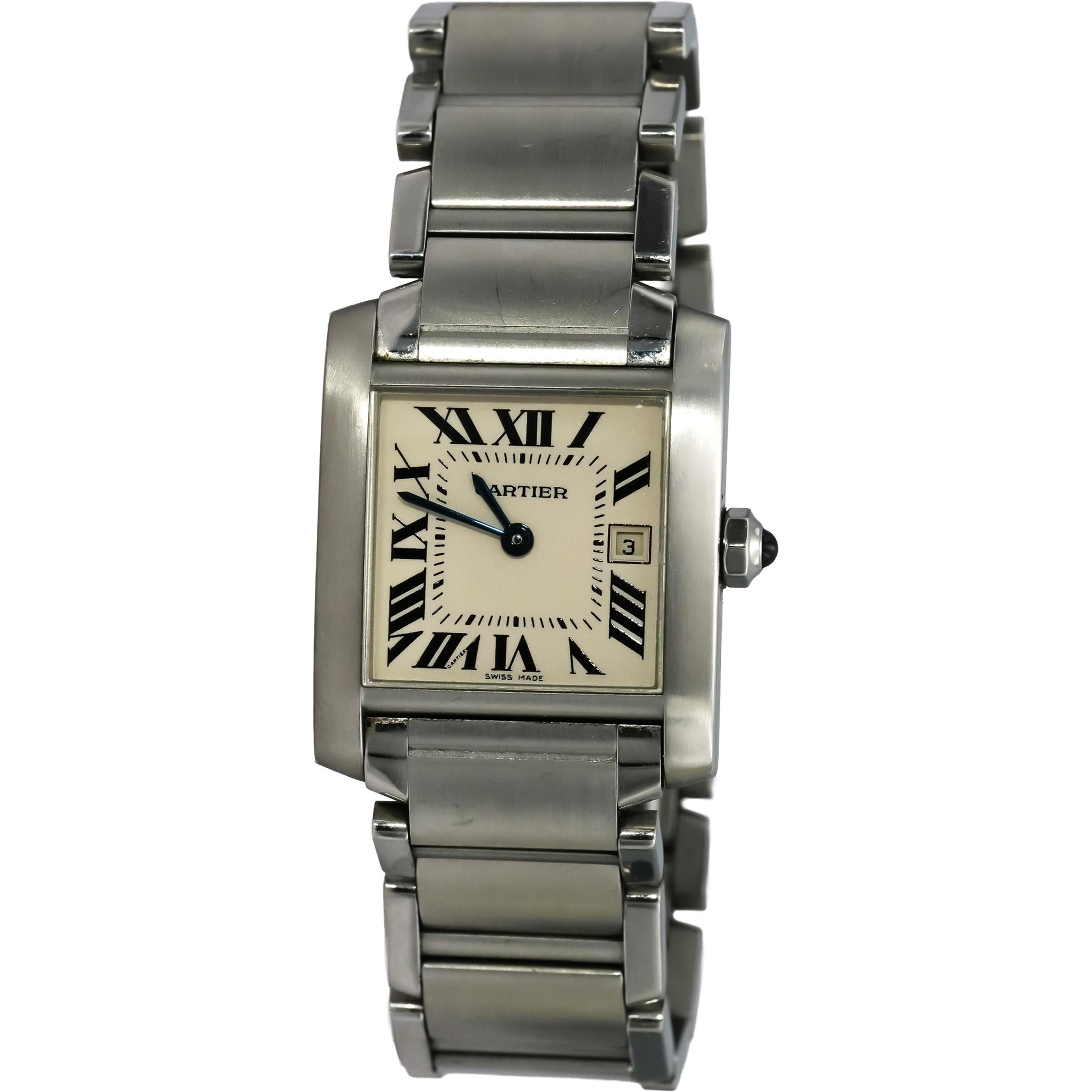 CARTIER Stainless Steel Tank Francaise 25mm Quartz Watch w/ Date Ref 2465