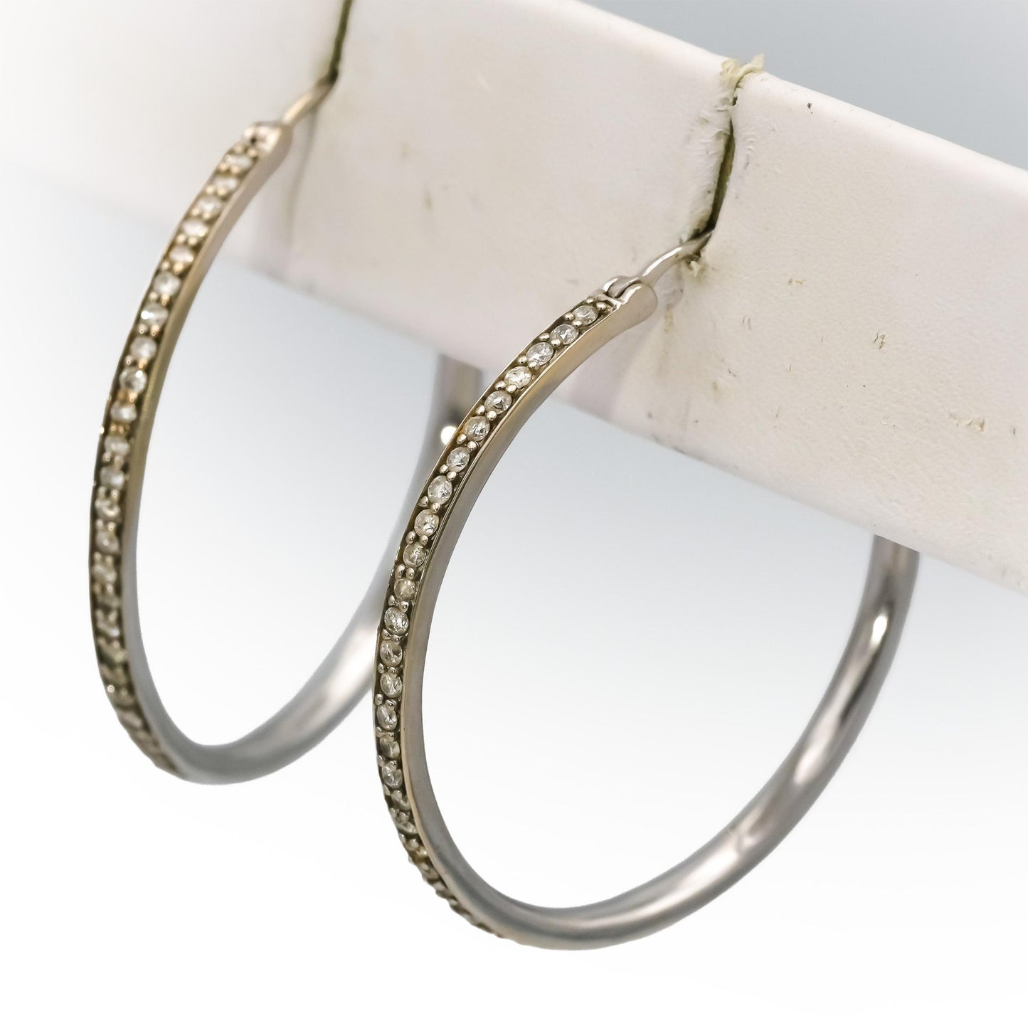 14k White Gold Round Diamond Hoop Earrings 1.50CT