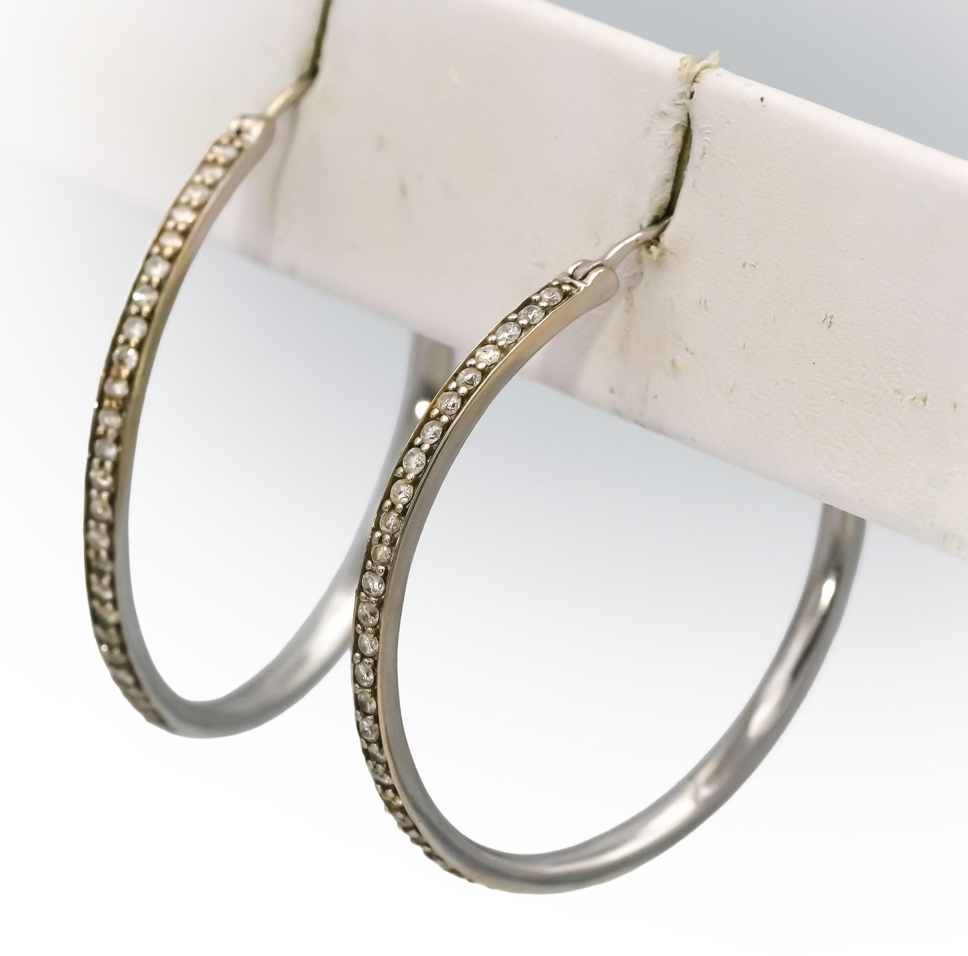 14k White Gold Round Diamond Hoop Earrings 1.50CT
