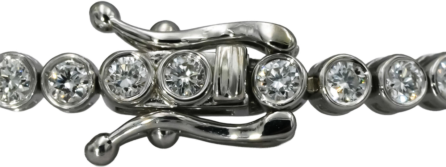 14k White Gold VS Round Bezel Set Diamond Tennis Bracelet 1.94CT
