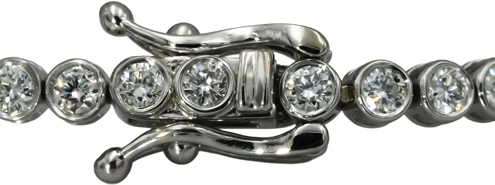 14k White Gold VS Round Bezel Set Diamond Tennis Bracelet 1.94CT