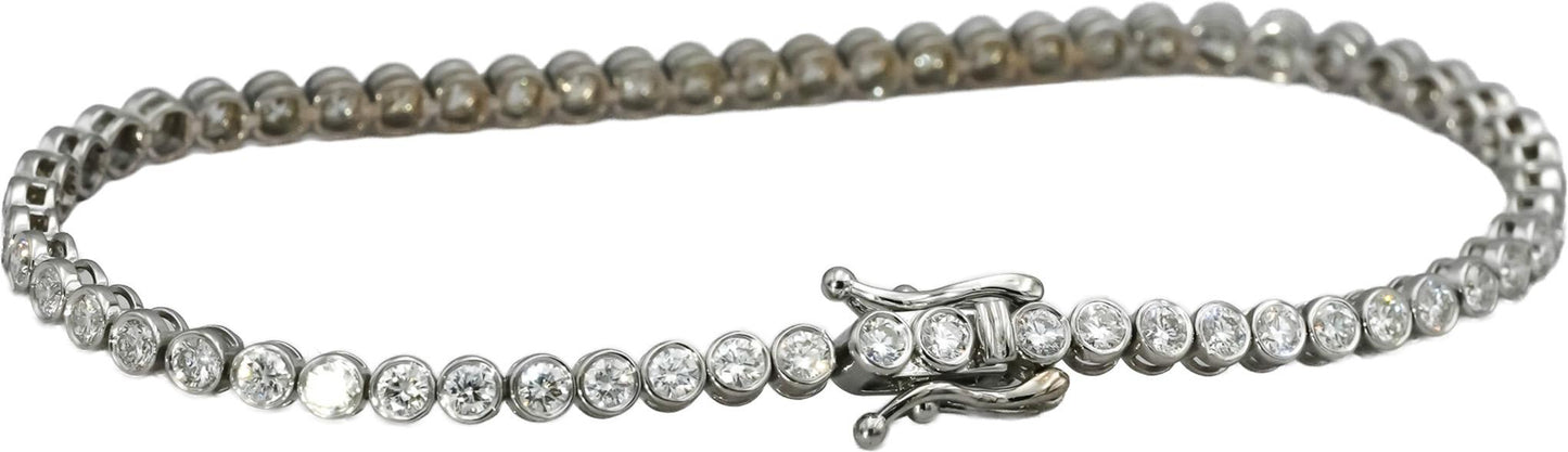 14k White Gold VS Round Bezel Set Natural Diamond Tennis Bracelet 2.93CT