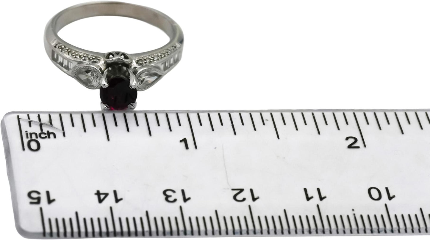 18k White Gold VS Diamond and Ruby Cocktail Ring 1.57CT Size 7.75