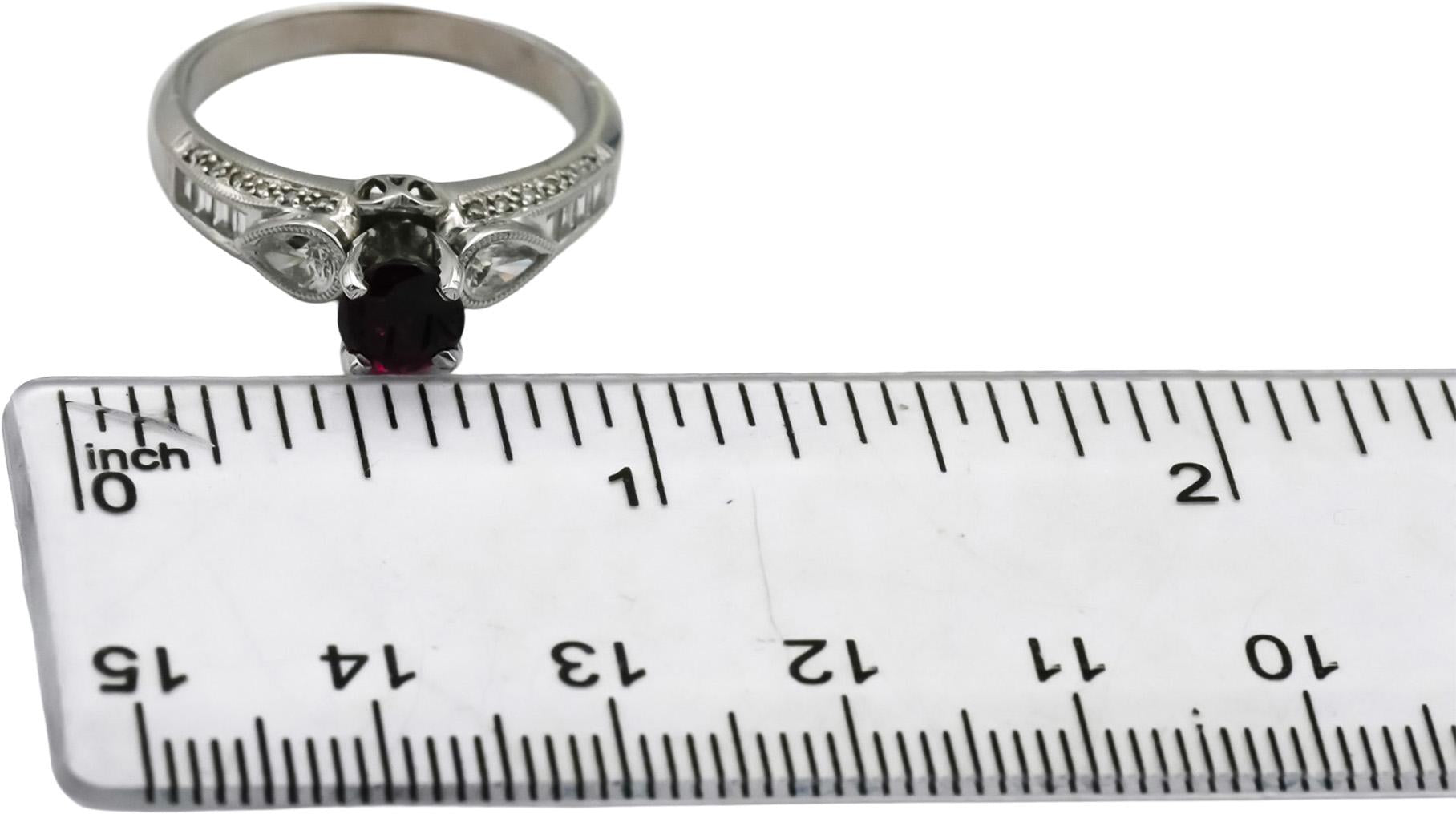 18k White Gold VS Diamond and Ruby Cocktail Ring 1.57CT Size 7.75