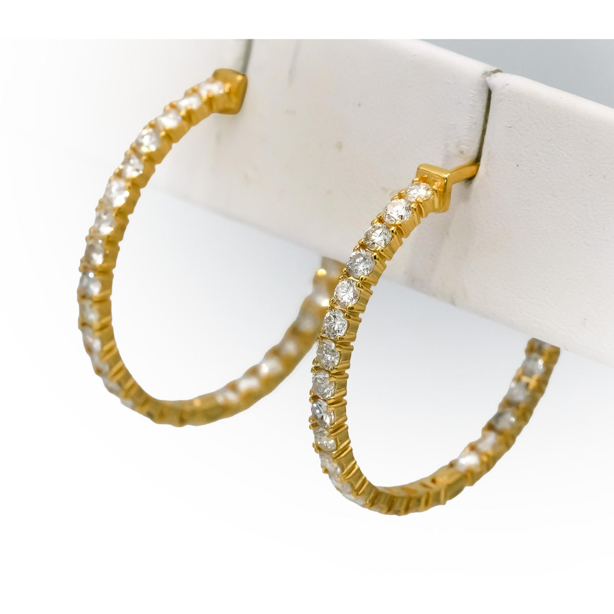 14k Yellow Gold Round Natural Diamond Inside Out Hoop Earrings 2.90CT