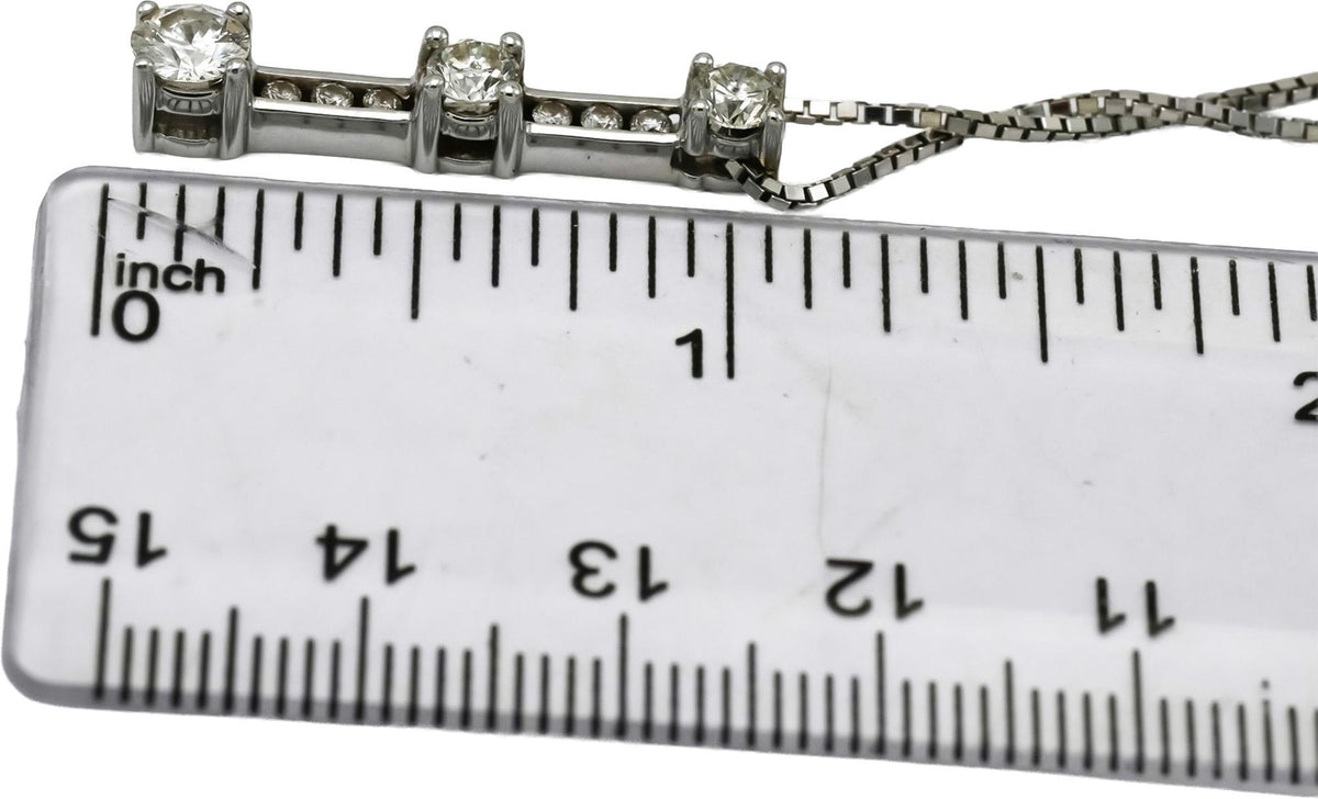 14k White Gold Round Diamond Past Present Future Pendant Necklace 1.0CT
