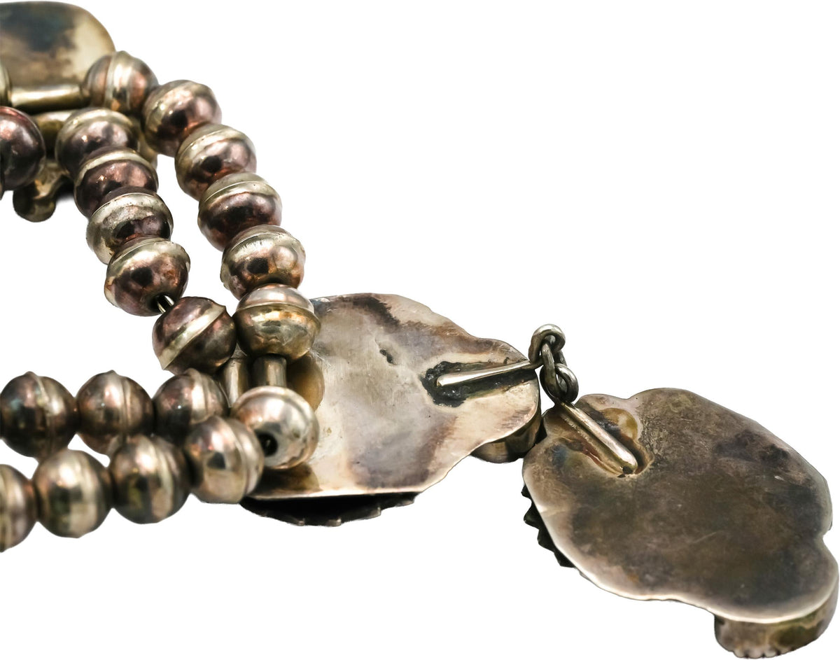 Sterling Silver Turquoise and Carnelian Native American Squash Blossom Necklace
