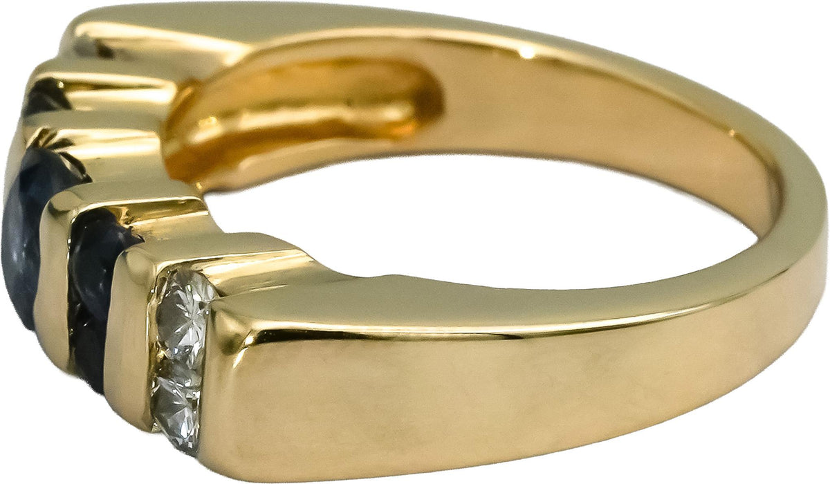 14k Yellow Gold Diamond and Sapphire Band Ring 0.90CT Size 5.25