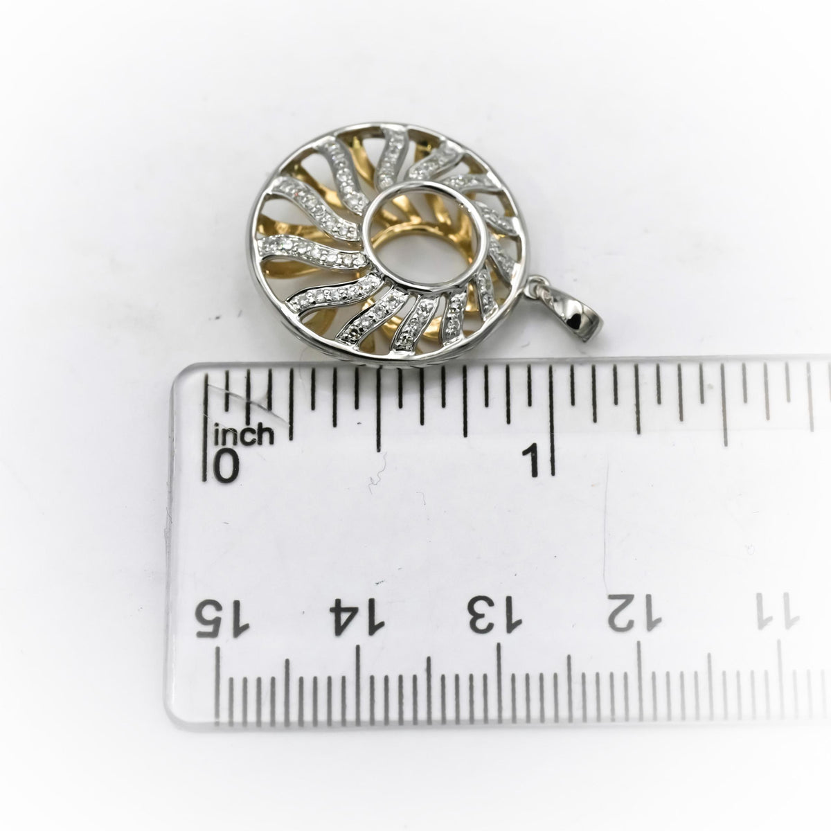 14k White and Yellow Gold VS Round Diamond Abstract Sunburst Pendant 0.75CT