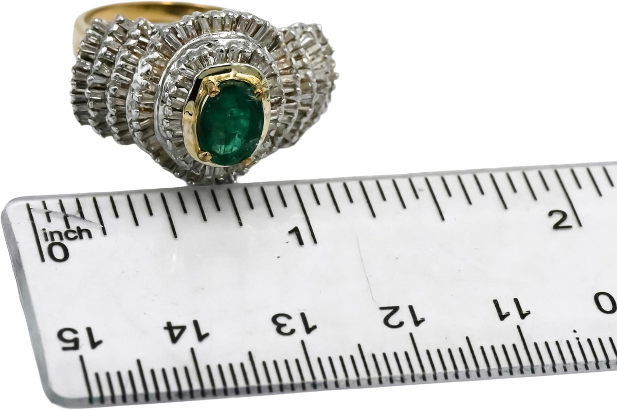 10k White Yellow Gold Diamond and Emerald Cluster Cocktail Ring 2.50CT Size 7.25