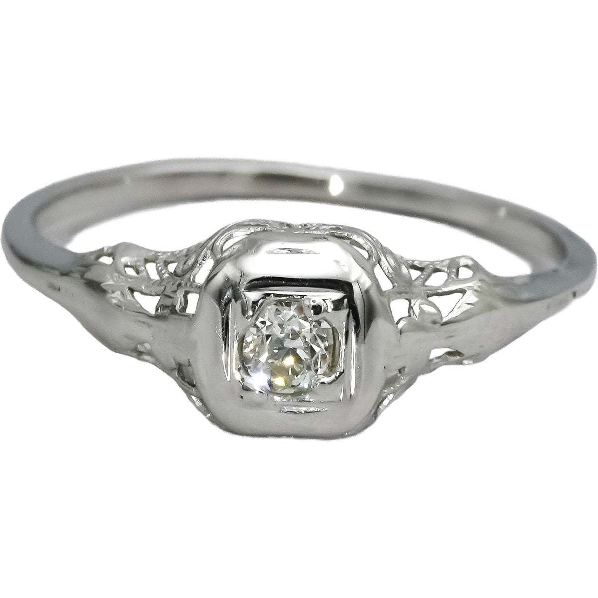 Vintage Antique Deco 14k White Gold VS Diamond Solitaire Ring 0.10CT Size 7.75