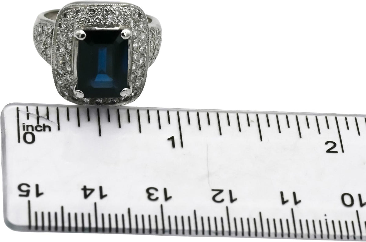 18k White Gold Diamond and Sapphire Cocktail Ring 5.75CT Size 6.75