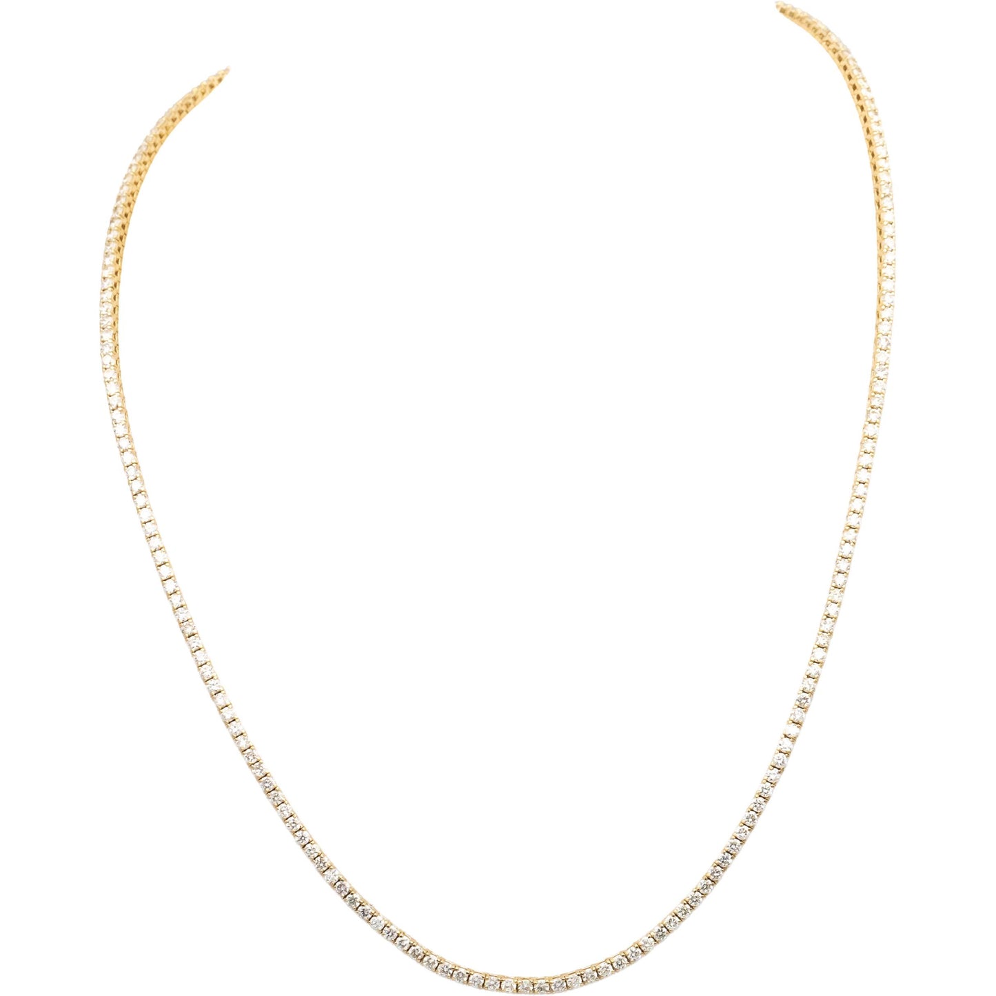 14k Yellow Gold Round Diamond Tennis Necklace 7.01CT