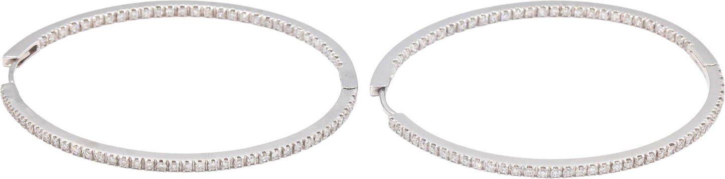 18k White Gold VS Round Diamond Large Oval Hoop Earrings 2.0CT