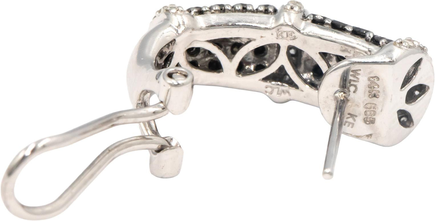14k White Gold 1.50CT Black and White Diamond Curved Huggie Earrings