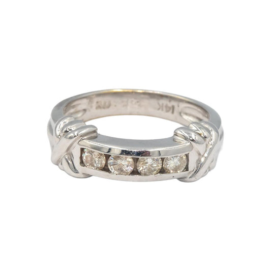 14k White Gold 0.45CT Diamond Channel Set Band Ring Size 6.5