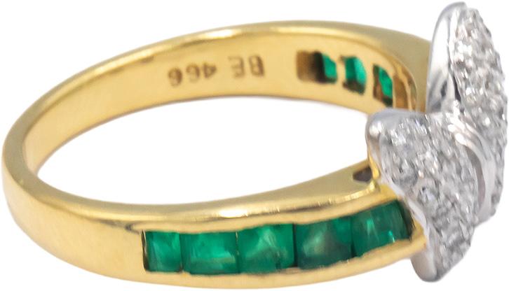 KALATI 18k Yellow & White Gold Diamond and Emerald Butterfly Ring 0.68CT Size 6