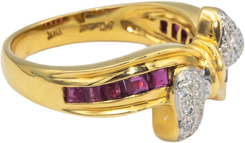 KALATI 18k Yellow Gold 0.71CT Diamond and Ruby Knot Ring Size 8