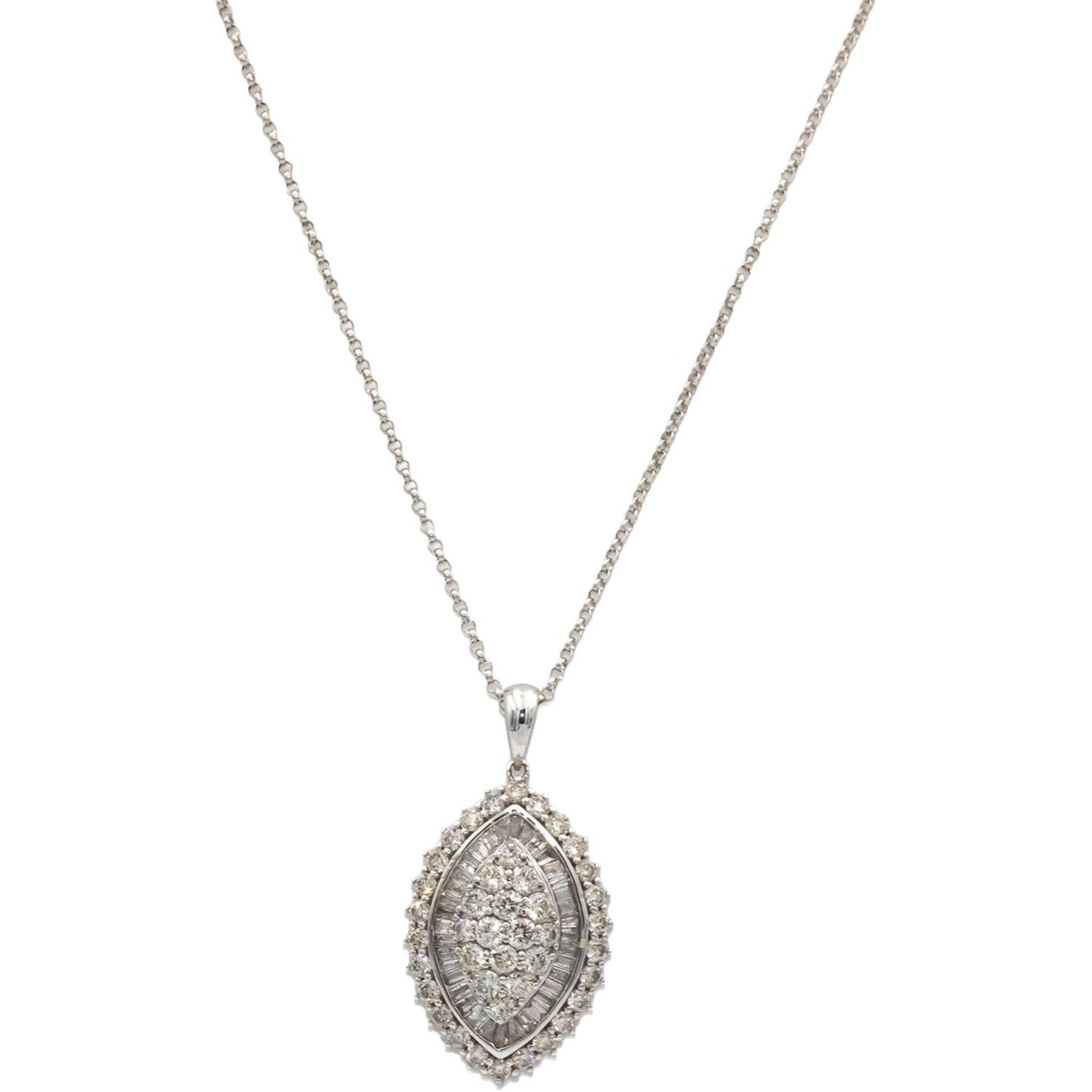 18k 14k White Gold 2.03CT Cluster Pendant Chain Necklace