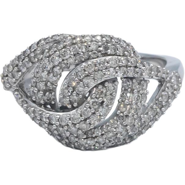 10k White Gold Round Diamond Cluster Knot Swirl Ring 1.0CT Size 7.25