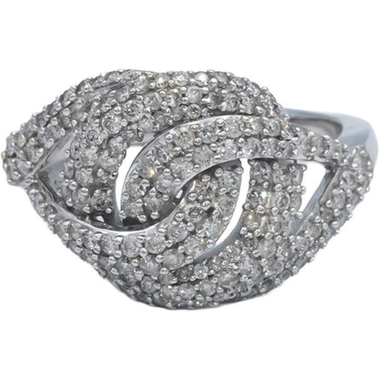 10k White Gold Round Diamond Cluster Knot Swirl Ring 1.0CT Size 7.25