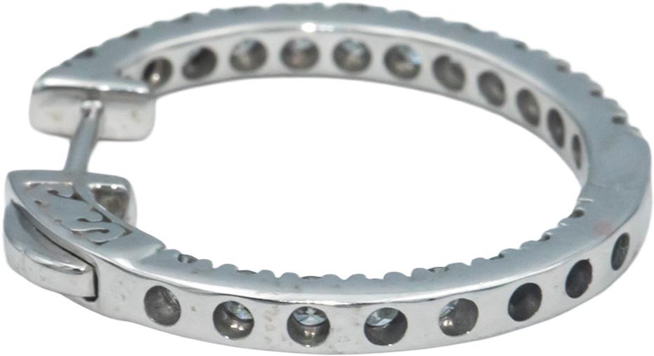 10k White Gold Diamond Inside Out Hoop Huggie Earrings 1.50CT