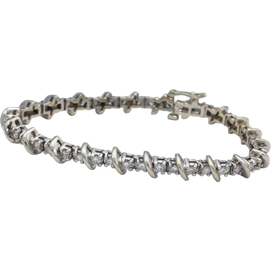 14k White Gold Round Diamond Fancy Link Tennis Bracelet 2.50CT
