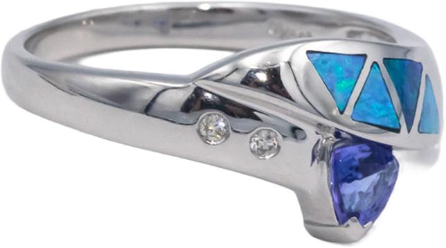 DYACH Designer 14k White Gold 0.37CT Diamond Tanzanite Opal Ring Size 7.25