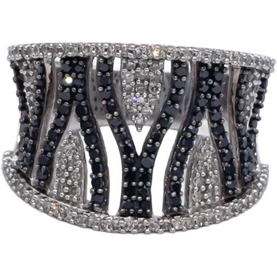 10k White Gold 0.50CT White and Black Diamond Wide Band Ring Size 7