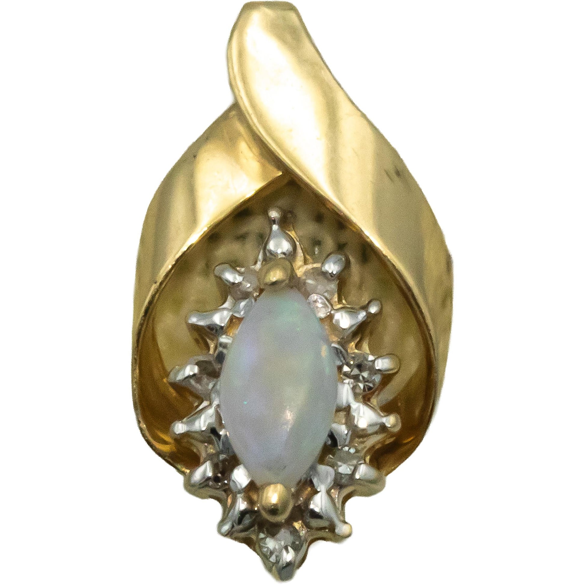 14k Yellow Gold 0.40CT Diamond and Opal Drop Stud Earrings