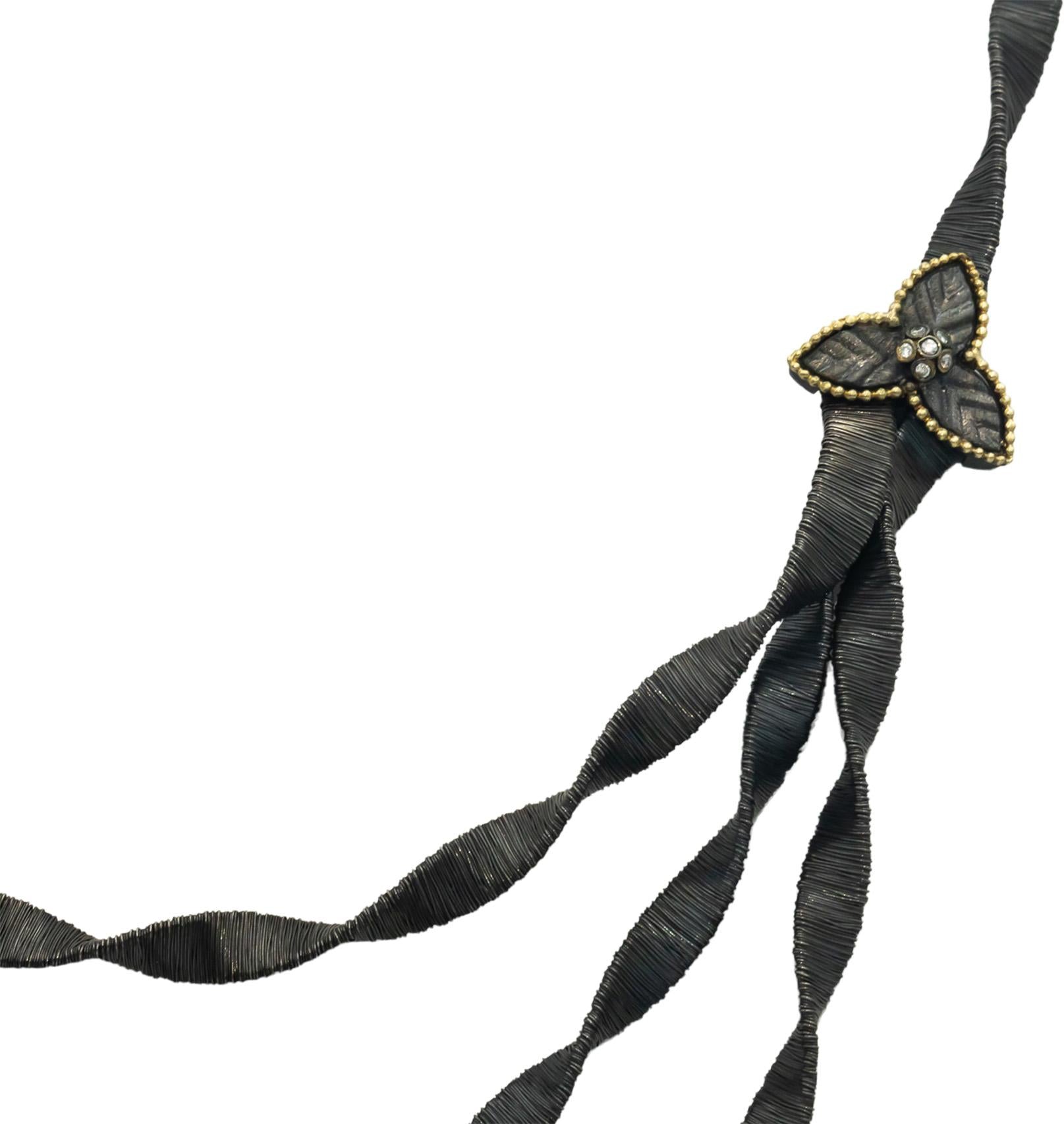 STAMBOLIAN 18k Gold Sterling Silver 0.14CT Diamond Formal Mesh Necklace