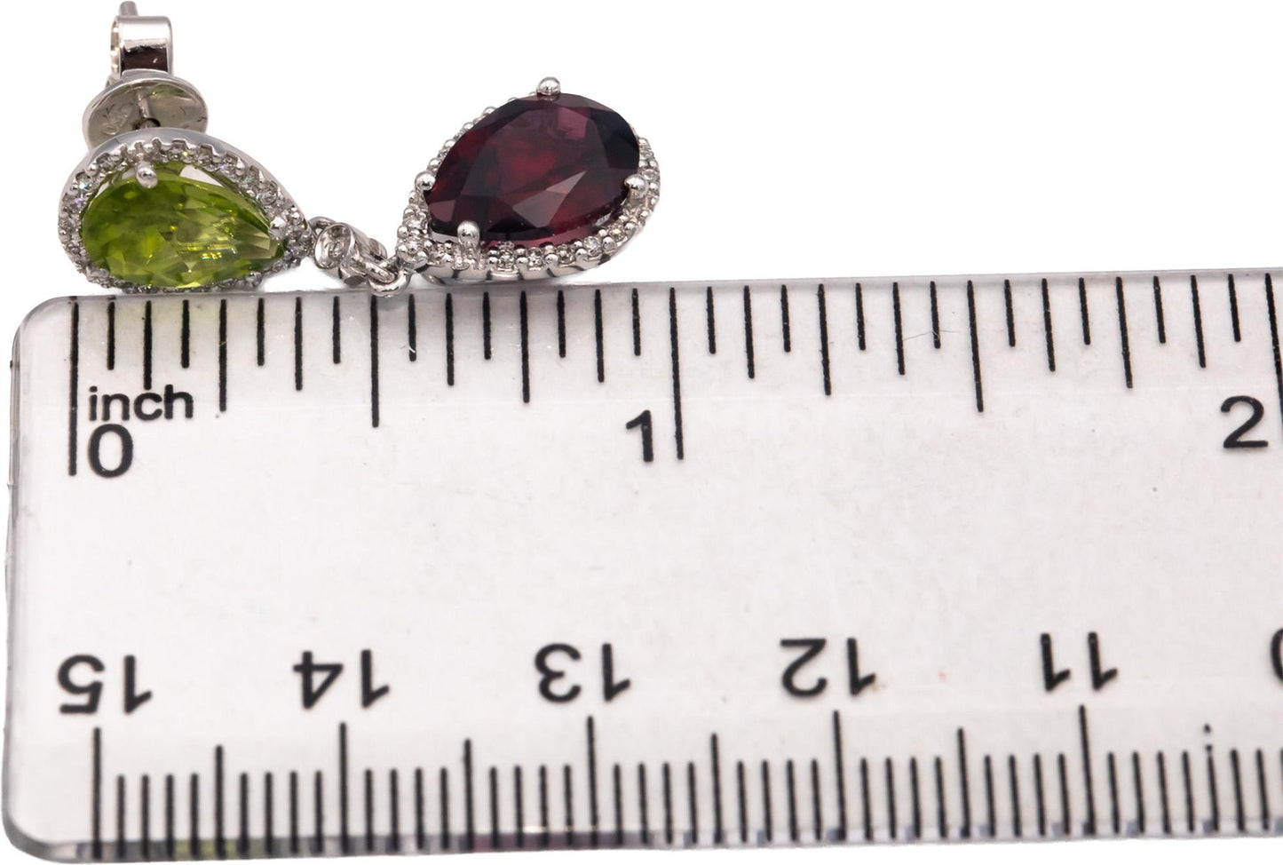 18k White Gold 7.30CT Diamond Garnet Peridot Drop Dangle Earrings