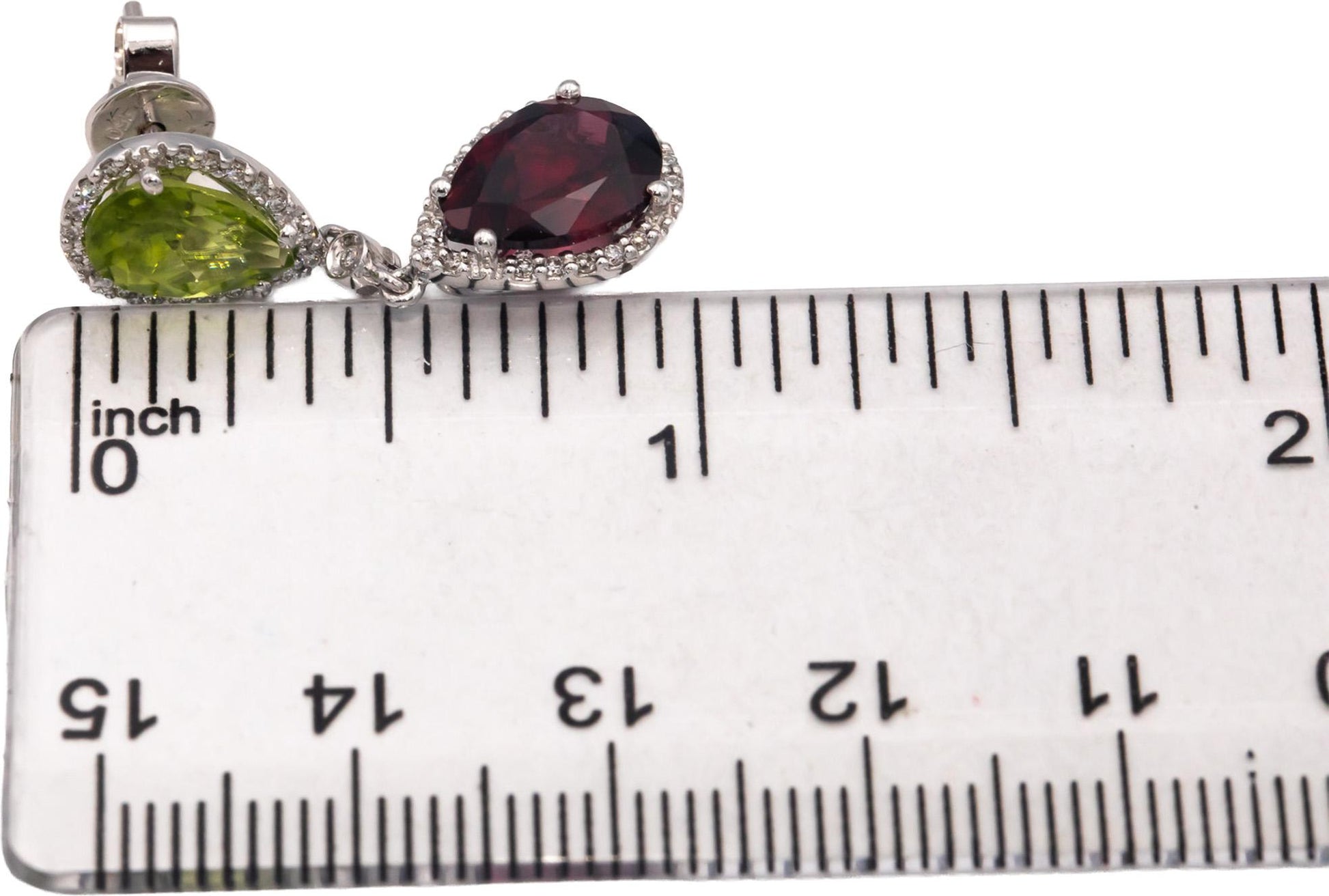 18k White Gold 7.30CT Diamond Garnet Peridot Drop Dangle Earrings