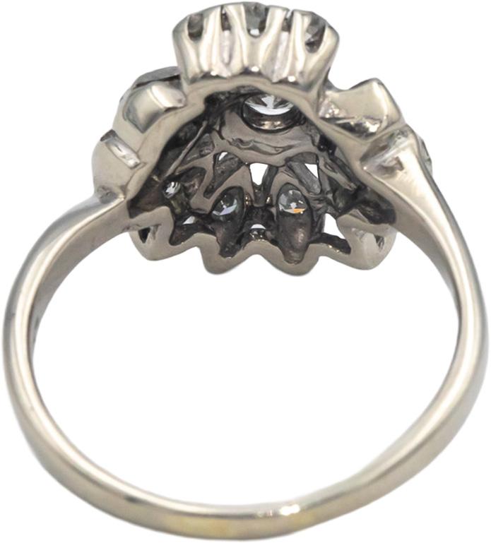 Vintage Antique 14k White Gold Diamond Ring 0.63CT w/ 0.23CT Center Size 8.25