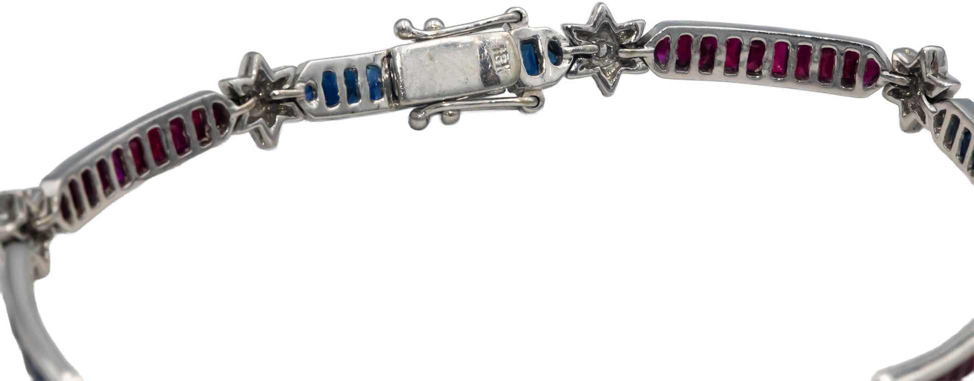 Designer 18k White Gold Diamond Sapphire Ruby Link Tennis Bracelet 3.15CT