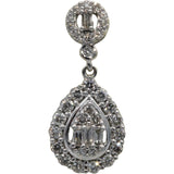 10k White Gold Round and Baguette Cut Diamond Cluster Dangle Earrings 1.0CT