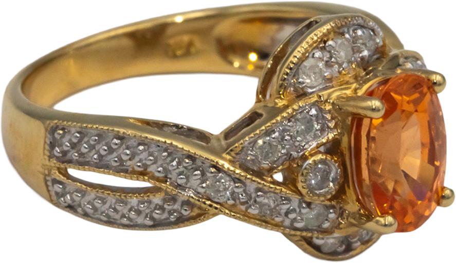 14k Yellow Gold 1.65CT Diamond and Mexican Fire Opal Cocktail Ring Size 7.25