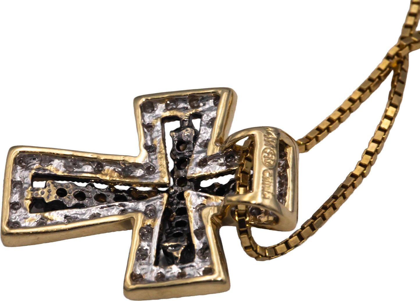 14k Yellow & White Gold 0.45CT Round Cut Diamond Cross Crucifix Pendant Necklace