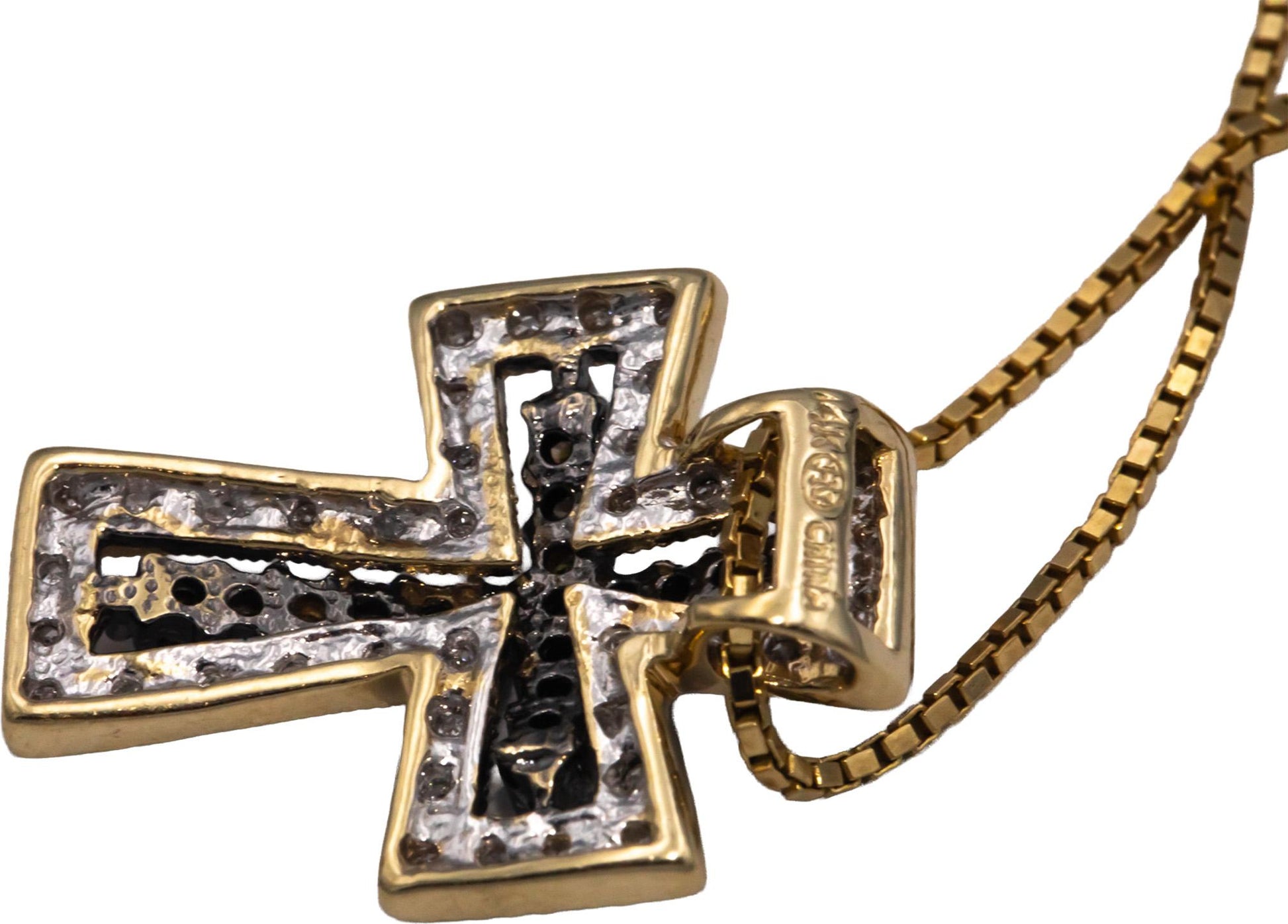 14k Yellow & White Gold 0.45CT Round Cut Diamond Cross Crucifix Pendant Necklace