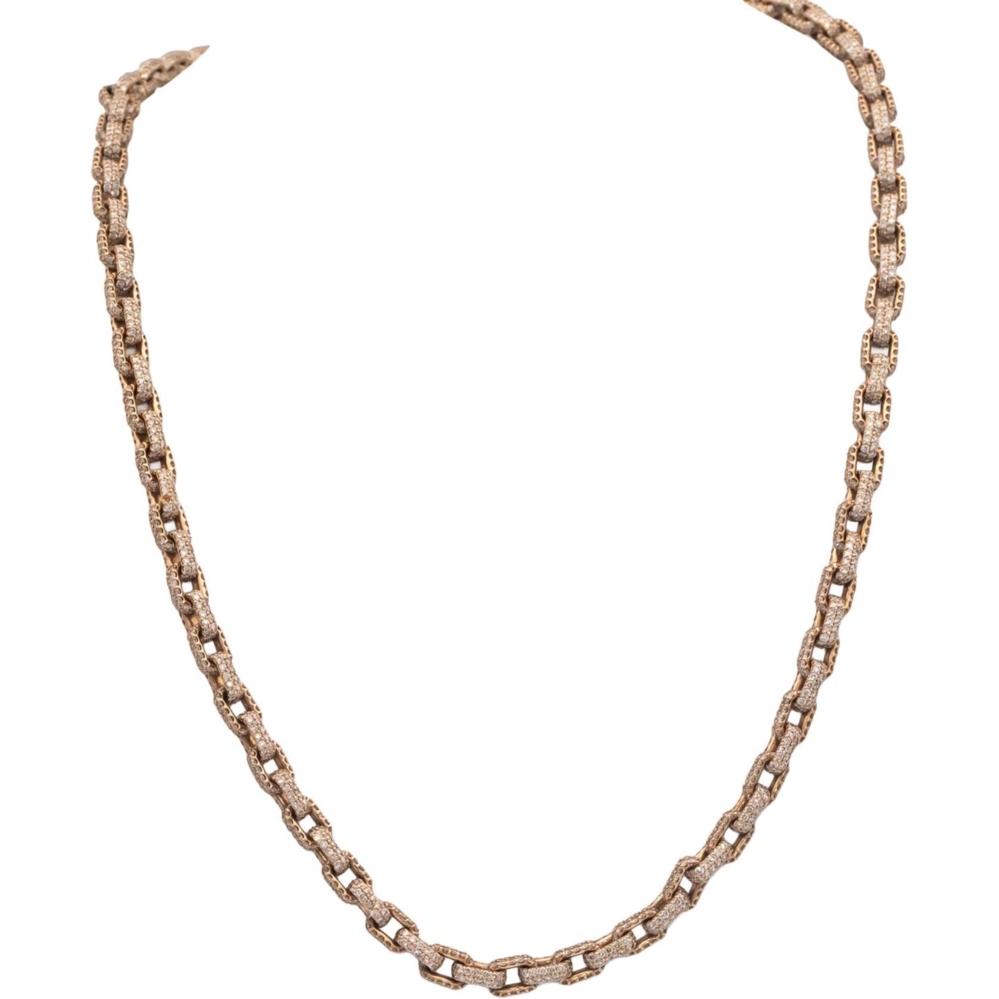 Diamond 14k Rose Gold Pave Iced Out Anchor Link 21.75" Long Necklace 32.69CT