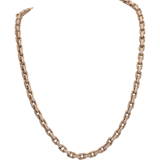 Diamond 14k Rose Gold Pave Iced Out Anchor Link 21.75" Long Necklace 32.69CT