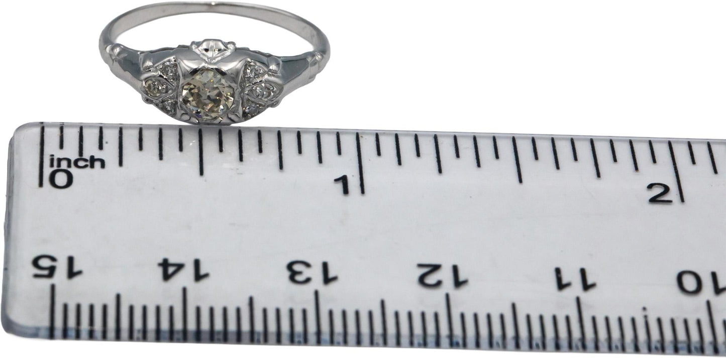 Vintage Antique 14k White Gold 0.33CT Diamond Ring w/ 0.25 Center Size 7