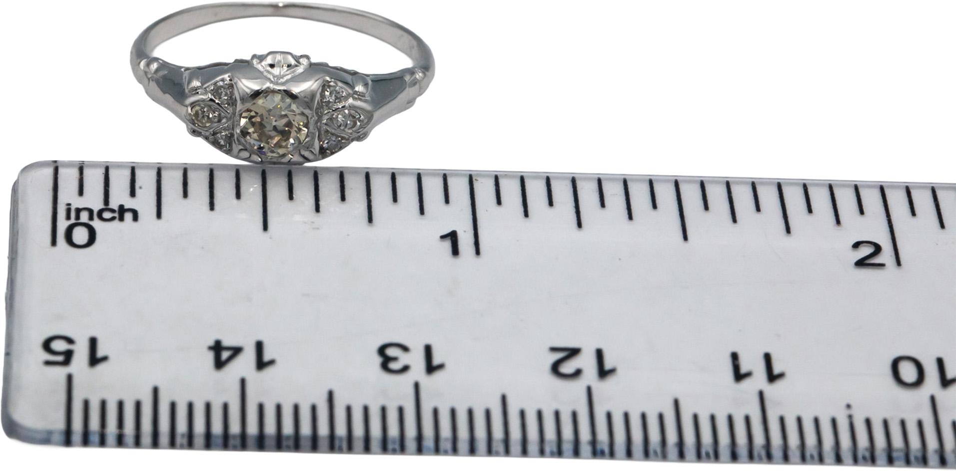 Vintage Antique 14k White Gold 0.33CT Diamond Ring w/ 0.25 Center Size 7