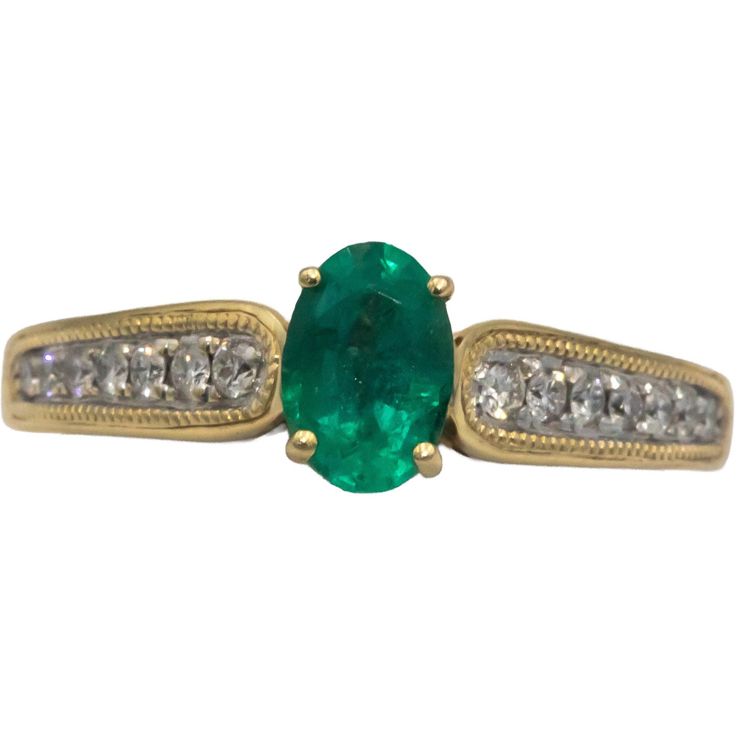 14k Yellow Gold Jewelry 0.97CT VS Diamond and Emerald Ring Size 7.25
