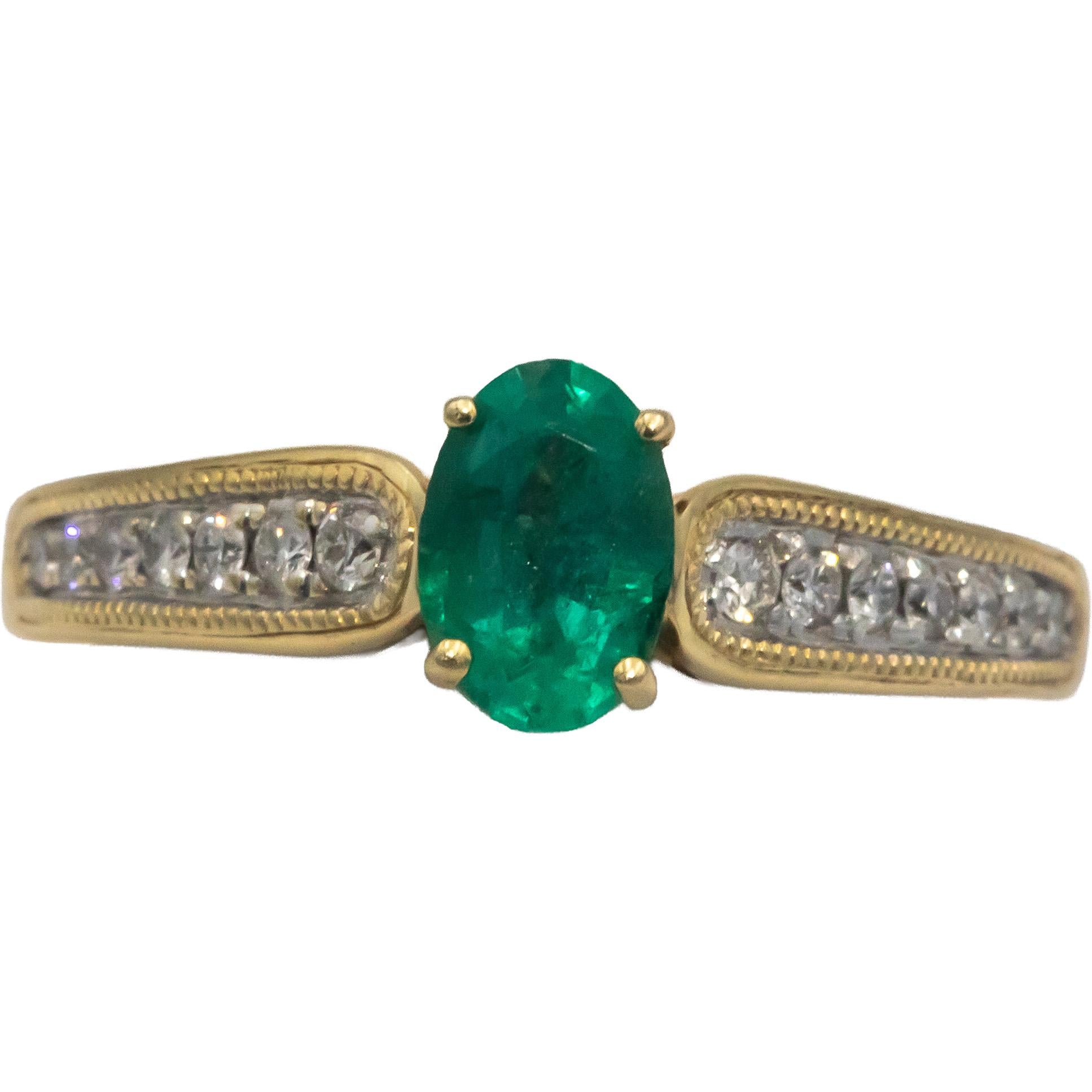 14k Yellow Gold Jewelry 0.97CT VS Diamond and Emerald Ring Size 7.25