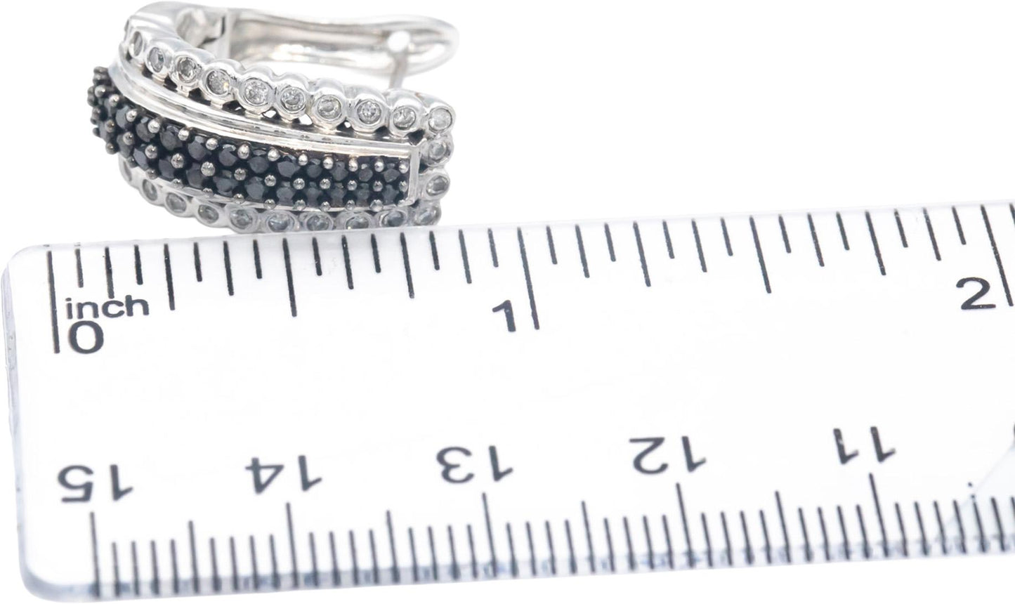 14k White Gold Jewelry 1.50CT White and Black Diamond Curved Earrings