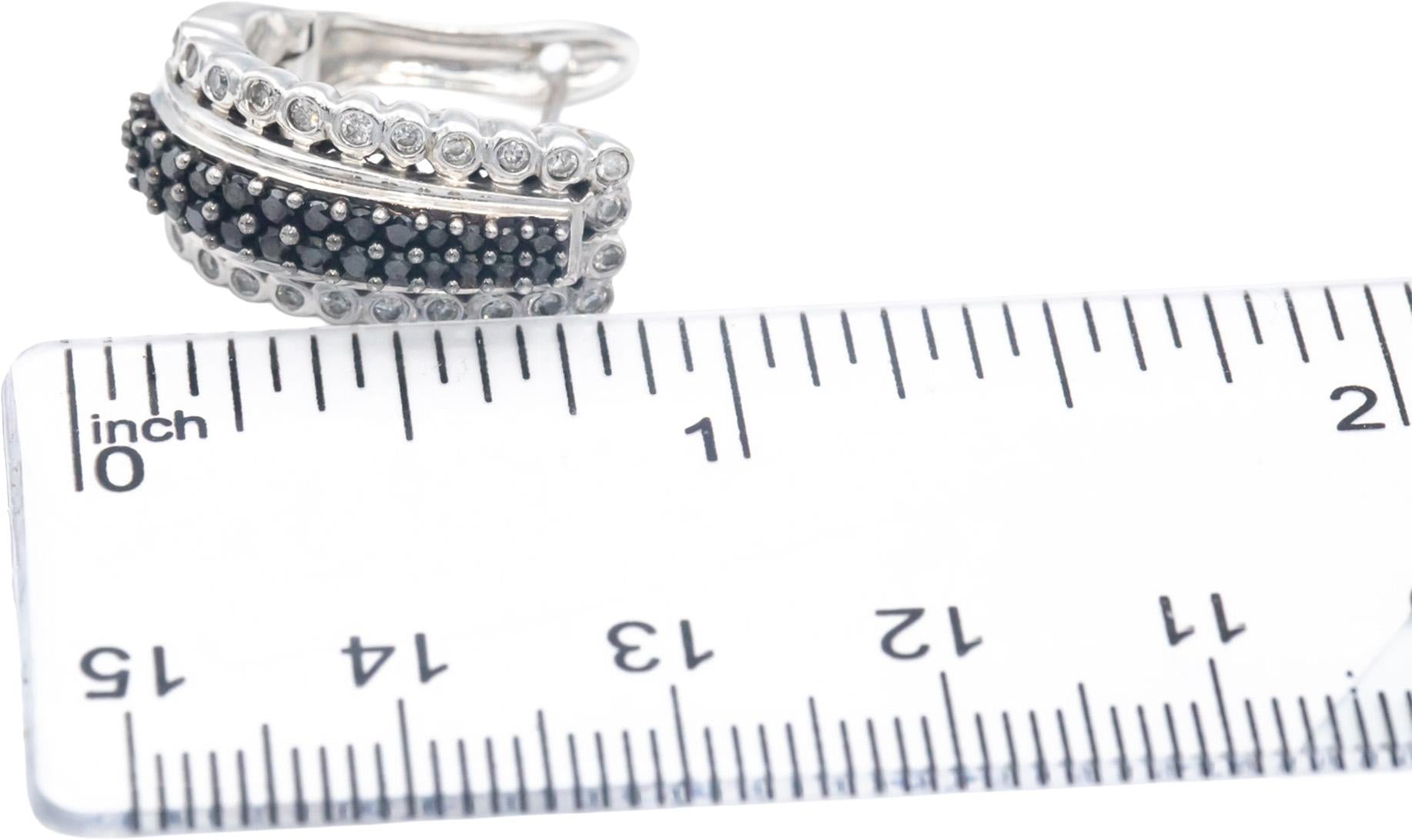 14k White Gold Jewelry 1.50CT White and Black Diamond Curved Earrings